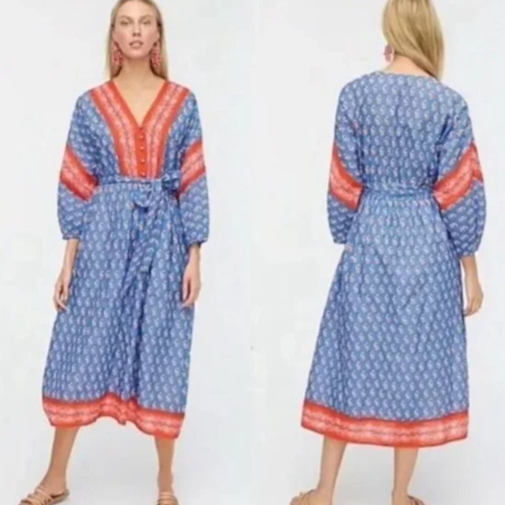 NWT J. Crew Beachwear blue and red dress with belt size xs